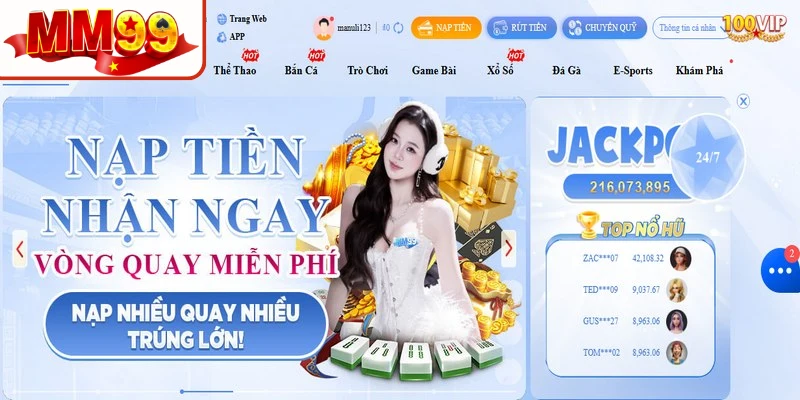 Đăng nhập tài khoản trang chủ để bắt đầu thao tác nạp tiền MM99